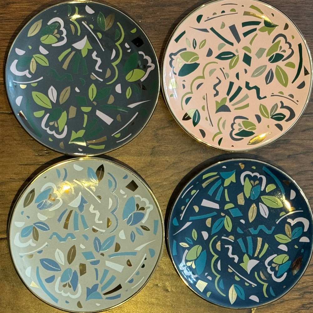 Set of 4 WEST ELM Confetti Pop Art Botanical Desert Plates 6-7/8” diameter